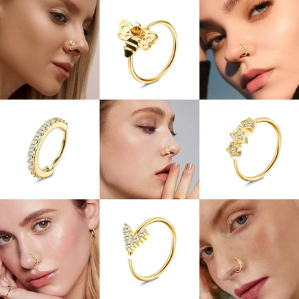 Drperfect 1Pc 20G Nose Rings Hoop for Women Men Surgical Stainless Steel Dangle Nose Ring Cartilage Earring Piercing Jewelry