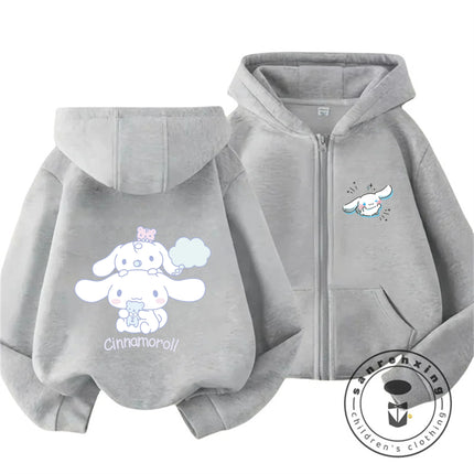 Fashion Casual 2026 Cinnamoroll Zipper Hooded Sweatshirt 3-14Y Boys Girls Autumn Winter Cute Kawaii Cartoon Street Hot Outdoor