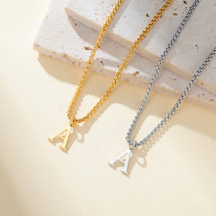 Cazador A-Z Initial Letter Box Chain Necklace for Men Stainless Steel Alphabet Pendant Punk Jewelry Valentine's Day Gift 2026