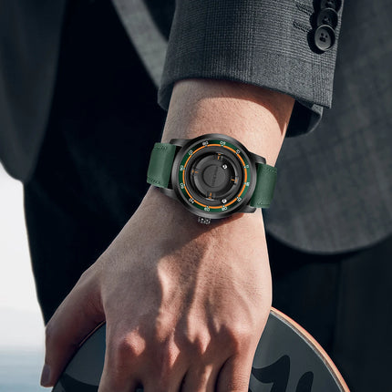 FOXBOX Watch Planet Design Fashion Floating Magnetic Pointer Free Ball Bearing Creative Simple Waterproof Quartz Watch for Men
