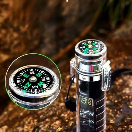 Waterproof Outdoor Camping Compass Dual Arc Type-C Plasma USB Electric Lighter Multi-Function Flashlight Survival Ignition Tool