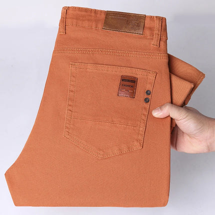 Spring Autumn Men's Stretch Jeans Fashion Straight Slim Pants Classic Brand High Quality Male Business Casual Denim Trousers