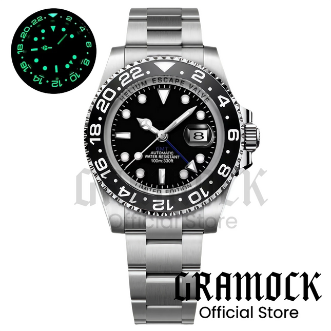 Black Purple GMT Automatic Men Watches 40mm SEA Mechanical Wristwatch Sapphire Glass Polished Strap Steel Diving NH34A Movement
