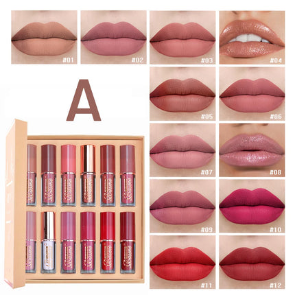 SAM SUGAR 12-Color Lip Gloss Lipstick Set Liquid Matte Velvet Women's Makeup Long-Lasting Waterproof Christmas gift