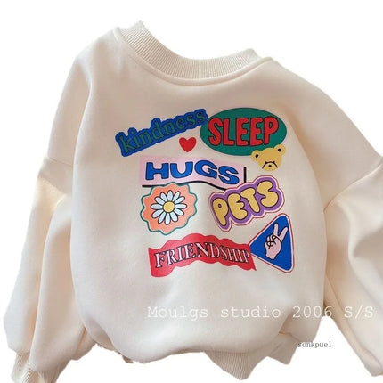 2025 Children's Clothing Autumn Winter Baby Girls Fleece Hoodie New Kids Letter Print Warm Pullover Sweatshirt Tops