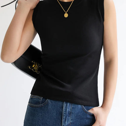 Women's Cotton Round Neck Colorful Basic Sleeveless Undershirt Tops Tees with Coverage for Side Cleavage