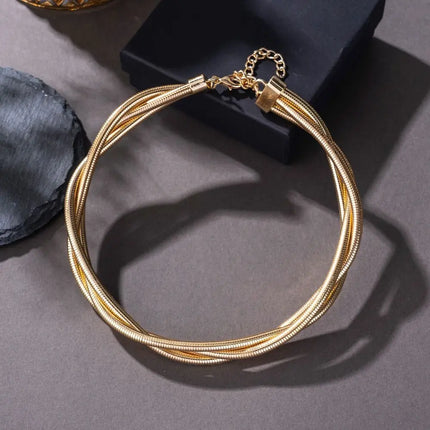 New Punk Style Gold Color Multilayer Wrap Necklace for Women Fashion Simple Design, Trendy Holiday Party Jewelry Accessories