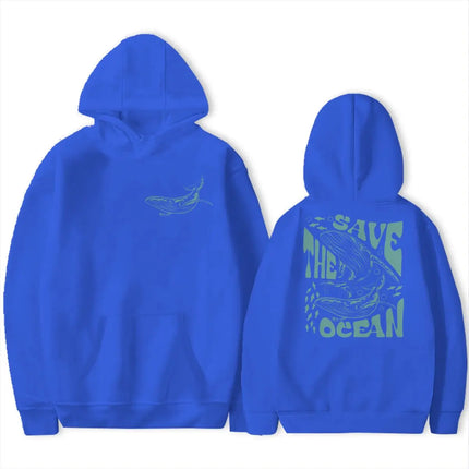 Save The Ocean Vintage Shark Hoodie 90s Graphic Sweatshirts Ocean Pullover Marine Life Whale Hoodies For Women Men Gifts