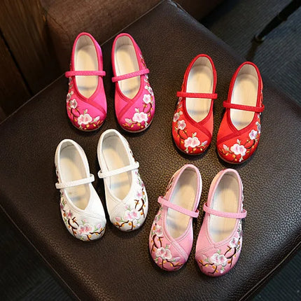 Girls Hanfu Flats Shoes Chinese Style Kids Princess Embroidery Cloth Shoes Dance Versatile Children's Ancient Dress Up Loafers