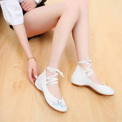 Fashion Embroidery Chinese Style Low-heel Women Shoes Elegant Casual Zapatos Vintage Woman Cloth Single Shoes Ethnic Style