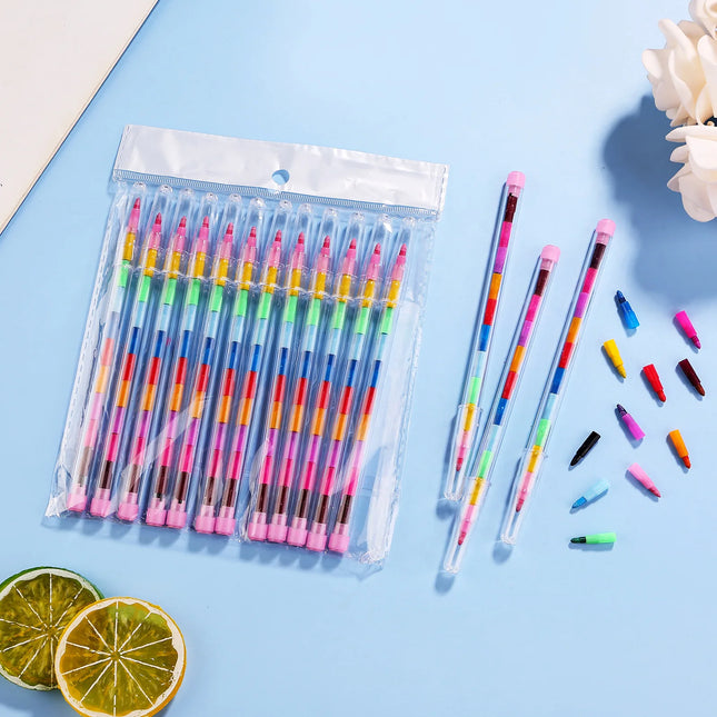 10Pcs Stackable Crayon Set 11 Colors Pencils Colorful Party Favors DIY Mini Rainbow Crayons Pens School Office Supplies