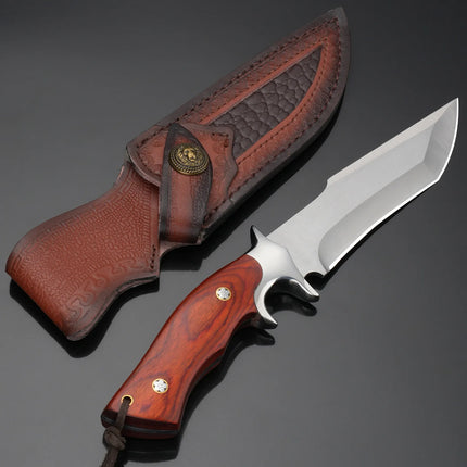 Fixed Blade Knife Kitchen Knife with Wooden Handle Leather Sheath for Cleaver Meat Fish Fruit Vegetable Slicing Cooking Butcher