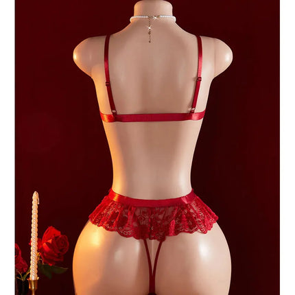 Sexy Porn Outfit 18 Women Full Open Bra Hot Crotchless Erotic Babydoll Flower Dress One-piece Open Ass Bodysuits Adult Lingerie
