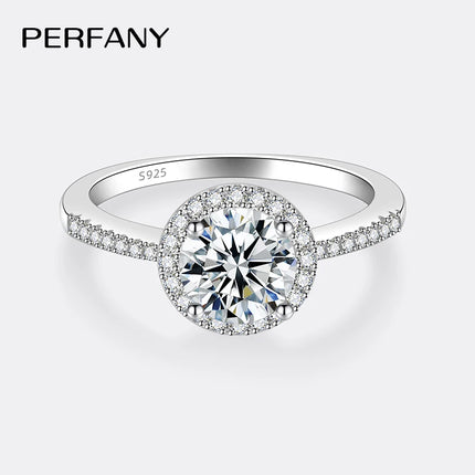 PERFANY Moissanite Ring For Women S925 Pure Silver Plated 18K White Gold Round Diamond Proposal Wedding High-end Jewelry