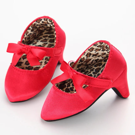 Princess Style Newborn Baby Girl Cute Shoes Solid Color Bow High Heels First Step Toddler Walk Party Dress Footwear