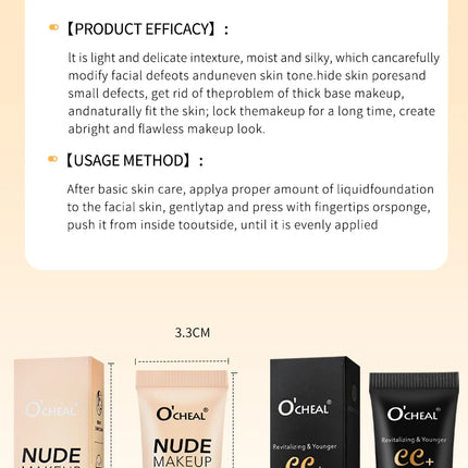 Ocheal 30g BB/CC sunscreen Cream SPF 50/PA+++ Facial Liquid Foundation Cream Anti-Aging Long Lasting Full Coverage Cream Powder