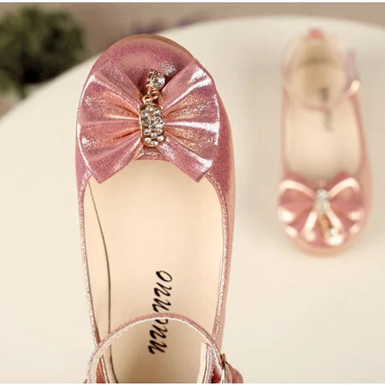 Spring Autumn Kids Leather Shoe Elegant Bowtie Girl Princess Shoes Fashion Casual Wedding Children's Flats Ankle-strap Versatile