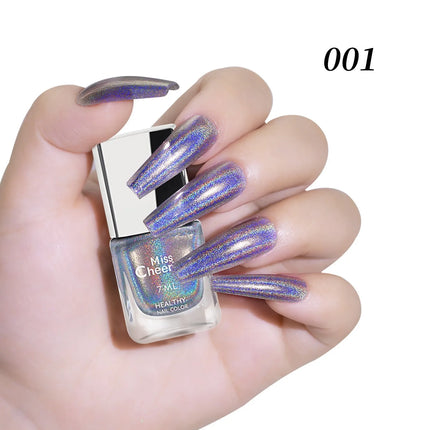 Holographic Nail Polish with Rainbow Glitter - 7ml Laser Chrome Nail Lacquer, Multicolor Shift Effect, 8color DIY Art Nail Salon