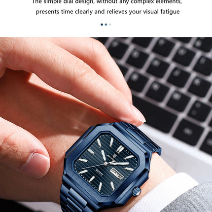 POEDAGAR Top Luxury Brand Men's Watch Waterproof Luminous Date Week Quartz Men's Watches Stainless Steel Fashion Square Men's Watch