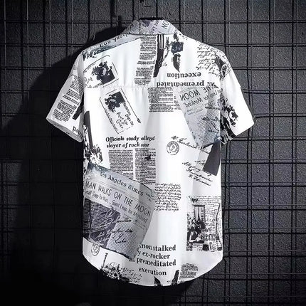 Short sleeved shirt men's thin graffiti print Hong Kong fashion clothing beach floral loose half sleeved shirt