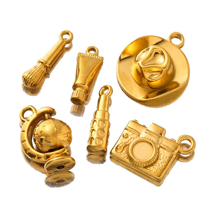 5pcs Creative Stainless Steel Moon Wine Cup Flower Spoon Fork Cat Bear Animals Small Pendants Charms for Jewelry Making Supplies