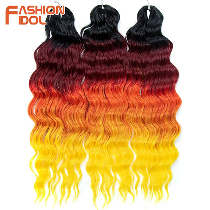 Anna 24 Inch Hair Synthetic Deep Wave Braiding Hair Extensions Braid Hair Ombre Rainbow Red Orange Twist Crochet Curly Hair