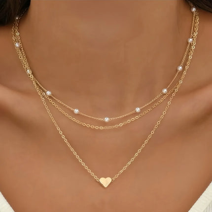 Multilayer Pearl Heart Pendant Necklace / Collier Pendentif Perle Multicouche