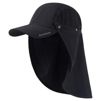 BASSDASH UPF 50+ Foldable Fishing Hat Baseball Cap with Removable Neck Flap Portable for Men Women Golf Hiking