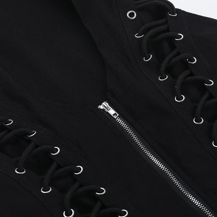 Goth Dark Punk Sleeveless Corn Bandage Tanks Top Women Chic Streetwear Slim Zip Vest Mall Gothic Techwear Summer Fashion T-shirt