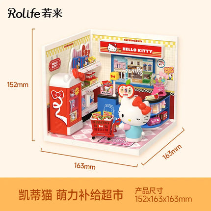 New Rolife Sanrio Super World Hello Kitty Scene Blind Box Baby House Assembly Toy Creative Ornament Gift Female Surprise Gift