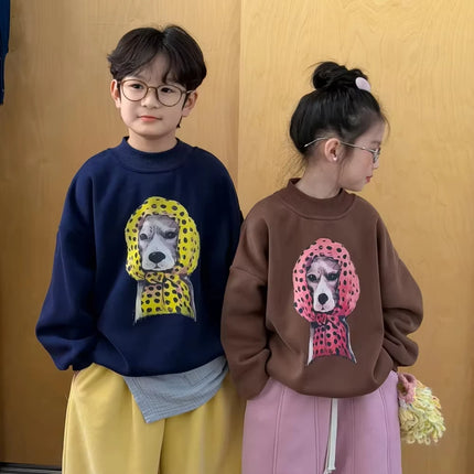 Honey Arrived Winter Children Girls Sweatshirt Dog Print Kids Baby Girls Pullovers Round Collar Girls Long Sleeves