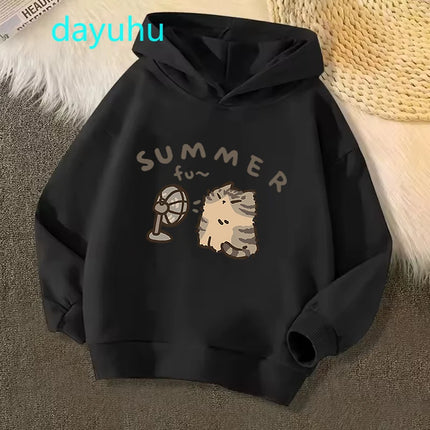 Anime Summer Fan Cat Hoodie Kids Children Sweatshirt Cartoons Clothes Kid Girl Boy Hoody Baby Casual Top Clothes