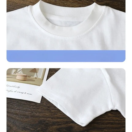 2-10Y Children's Pure Cotton Short Sleeved Pullover T-shirt Baby Boys Girls Summer Clothes New Students Solid Color Tops