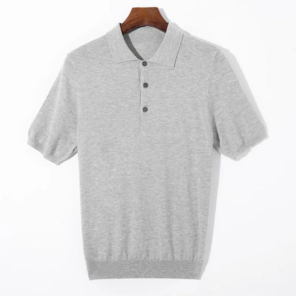 Men's short sleeved polo shirt, stylish top, knitted T-shirt, 2024 summer wool blend casual business pullover