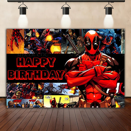 Superhero Deadpool and Wolverine Themed Customized Boy's Birthday Party Decoration Banner With Portrait Photography Studio Props