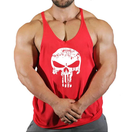 Mens Bodybuilding Faux Cotton Tank Top Gym Fitness Sports Sleeveless Top Skull Print Breathable Tank Top Mens Summer Tank Top