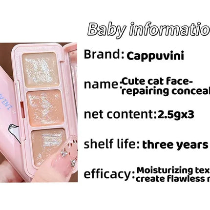 3-Color Correcting Concealer Strip Palette Hydrating Eye Brightening Concealer Contour Cream Full Coverage Oil-Control Makeup