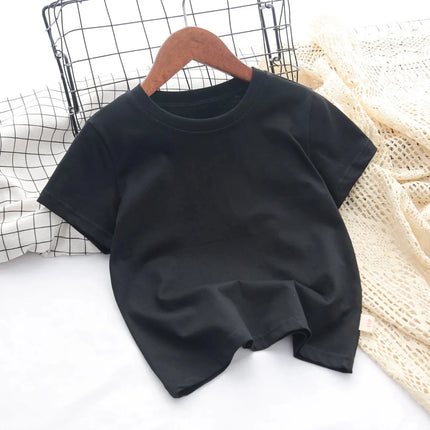 100% Cotton 180gsm Fabric Children Boy Girl T shirt 2025 New Summer Women Short Sleeve T-Shirt Cute Style White Solid Color Tops
