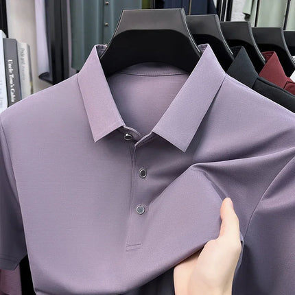 Men's Fashion Mulberry Silk Polo Shirt Soft Silky Touch Fabric Short Sleeve For Business And Daily Use