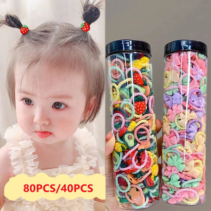 80PCS/40PCS/Bottle Elastic Hair Bands Girls Baby Hair Accessories Child Hair Ring Head Rope Scrunchies Headwear 1 or 2 Bottles