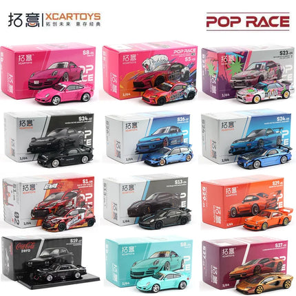 POP RACE 1:64  MAZDA RX7 RE AMEMIYA WIDE BODY Porsche 992 Stinger GTR Alloy Die-Casting Car Model Collection Gift