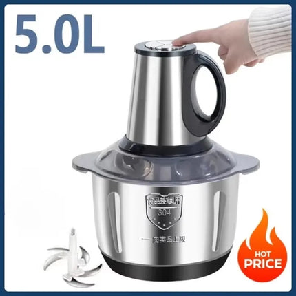 5L EU Standard Stainless Steel Multifunctional Food Crusher Electric Vegetable Meat Grinder Chopper Cutter for Home Kitchen
