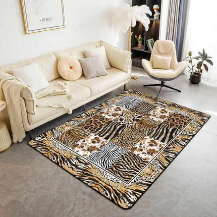 Striped Red Leopard Area Rug, Color Block Wild Animal Hide Print, Non-Slip Washable Mat for Living Room Sofa Dining Room Indoor