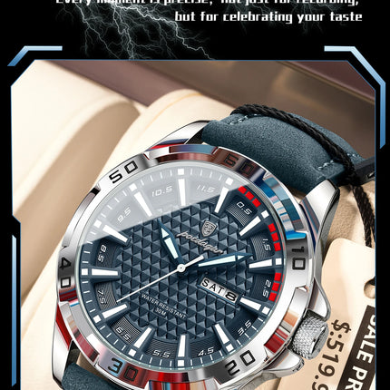 POEDAGAR Original Men's Wristwatch Top Luxury Waterproof Luminous Date Week Watch For Men Quartz Sport Leather Men's Watches Reloj