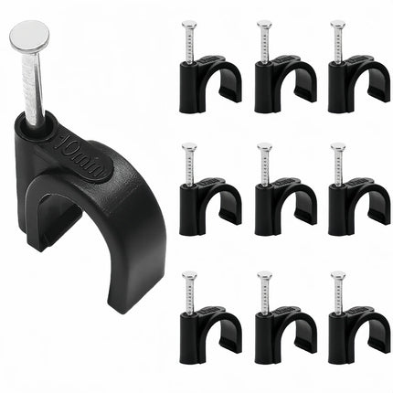100 pcs cable clamps nail in cable clips， black round ethernet cable wall clips cable tacks coax cable clip speaker wire clips