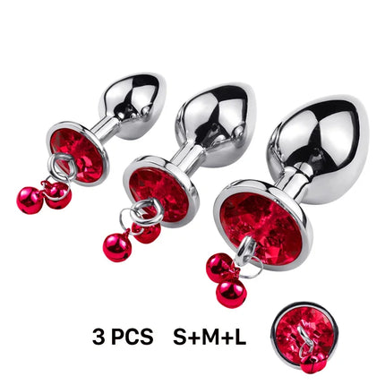 3 Size Metal Anal Plug Crystal and Bells Anus Dilator Sex Toys Bullet Stainless Steel Butt Plug Men Women Couples Adult Toys