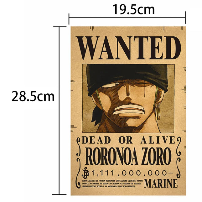 10Pcs Anime One Piece Luffy Wanted Vintage Posters Set for Room Wall Decoration Cartoons Zoro Wanted Painting Stickers Toys Gift