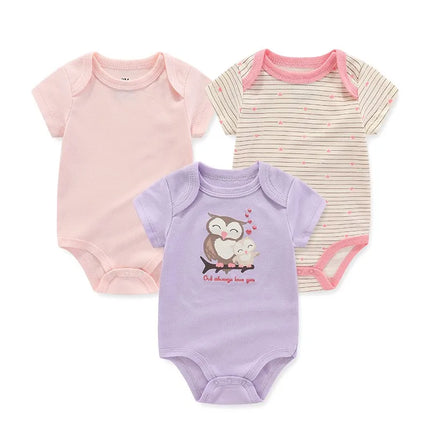 Unisex Cotton Newborn Baby Boy Clothes 3 Pieces Summer 0-12M Cartoon Baby Girl Clothes Print Bodysuits Short Sleeve Bebes