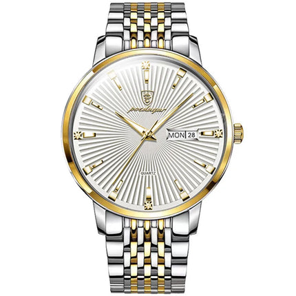 POEDAGAR Fashion Business Men's Watches Waterproof Luminous Date&Week Stainless Steel Men Watch Quartz Exquisite Male Wristwatch