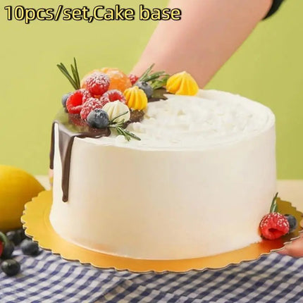 10 Pcs Cake Boards With White Golden Cake Rings, Cardboard With 6/8/10/12 Inch Cake Base, Suitable For Baking Cakes